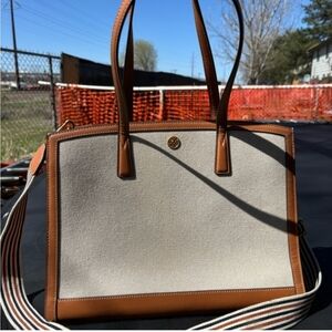 Tory Burch Walker Brown and Cream Tote Bag